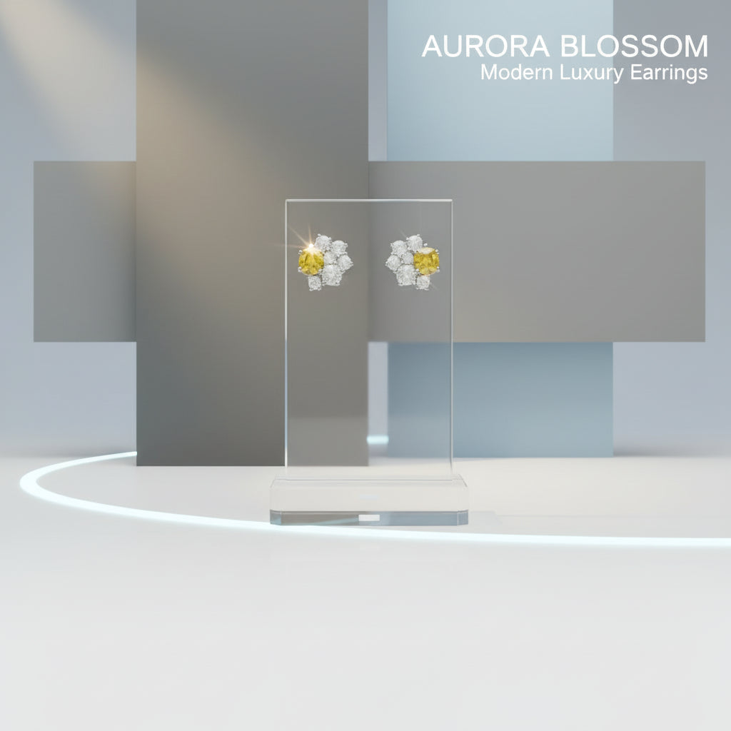 Aurora Bloom Cushion-Center Diamond Floral Cluster Studs image 11