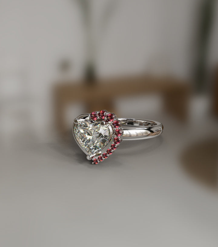 Half Halo 1.5ct Heart Shape Crown Fancy Ring image 7
