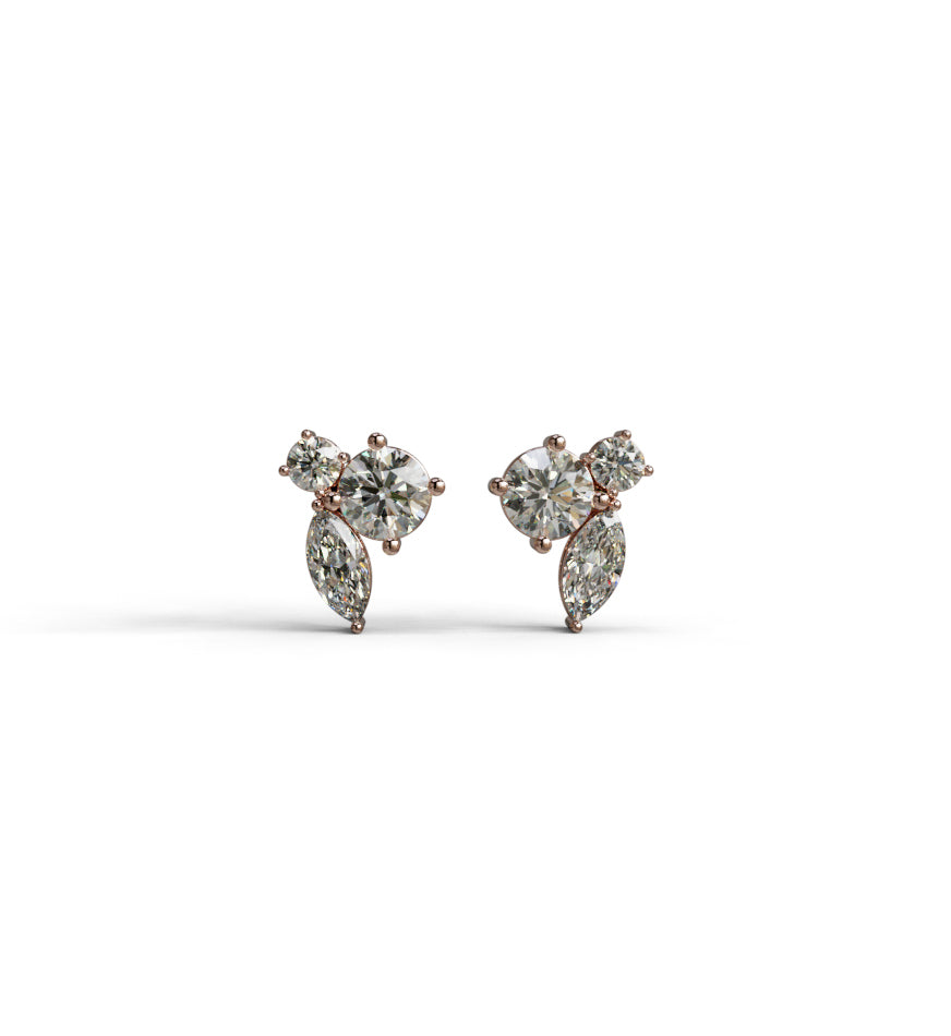 Marquise and Round Diamond Cluster Stud Earring image 3