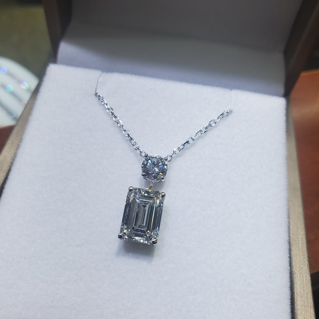 3ct Emerald and Half carat Round Diamond Dangle Pendant image 10