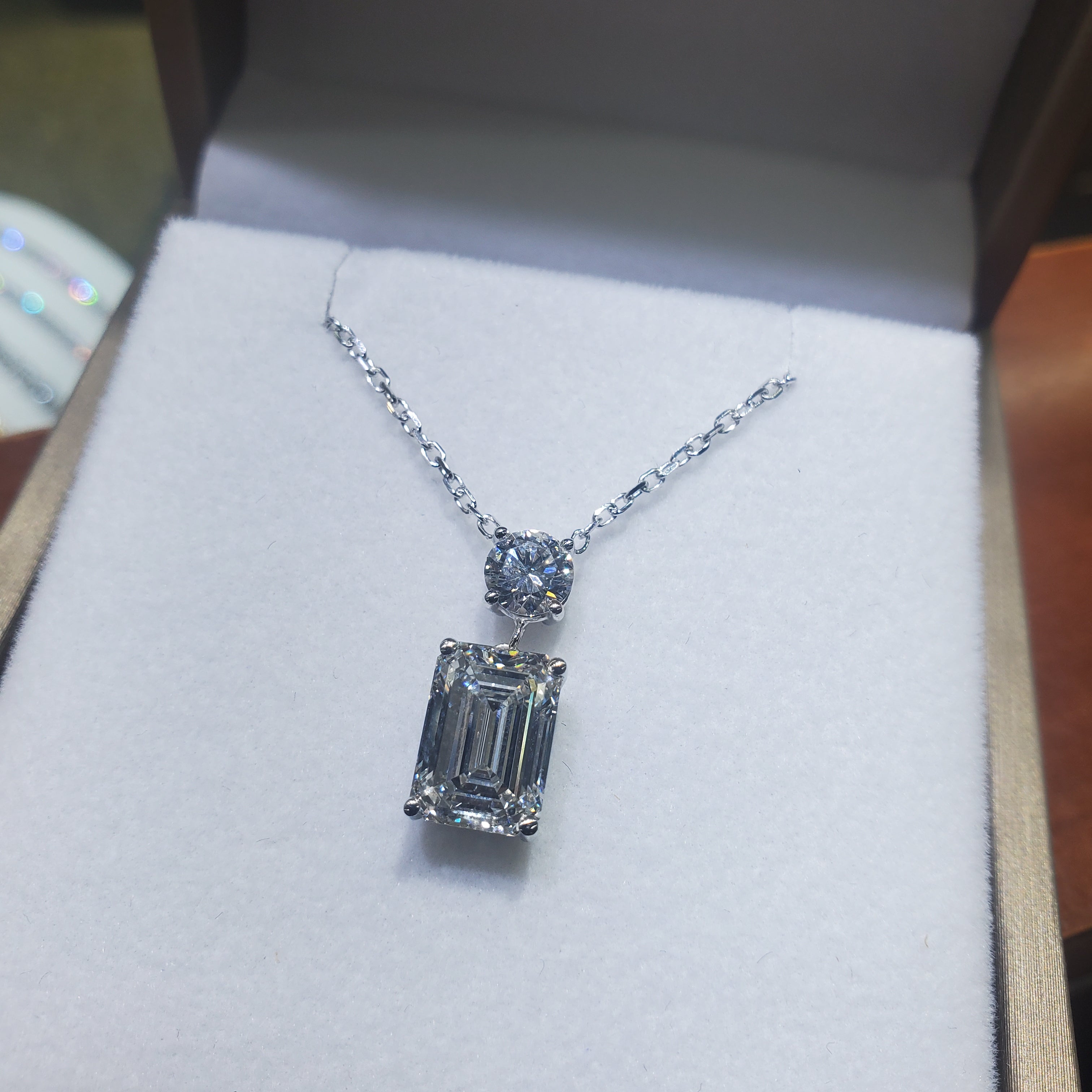 3ct Emerald and Half carat Round Diamond Dangle Pendant image 10