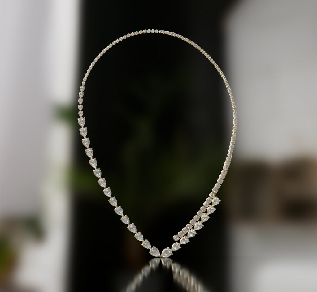 Double Row Pear and Round Diamond Tennis Necklace image 10