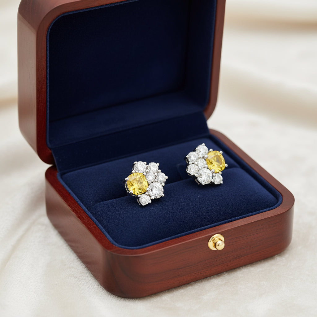 Aurora Bloom Cushion-Center Diamond Floral Cluster Studs image 8