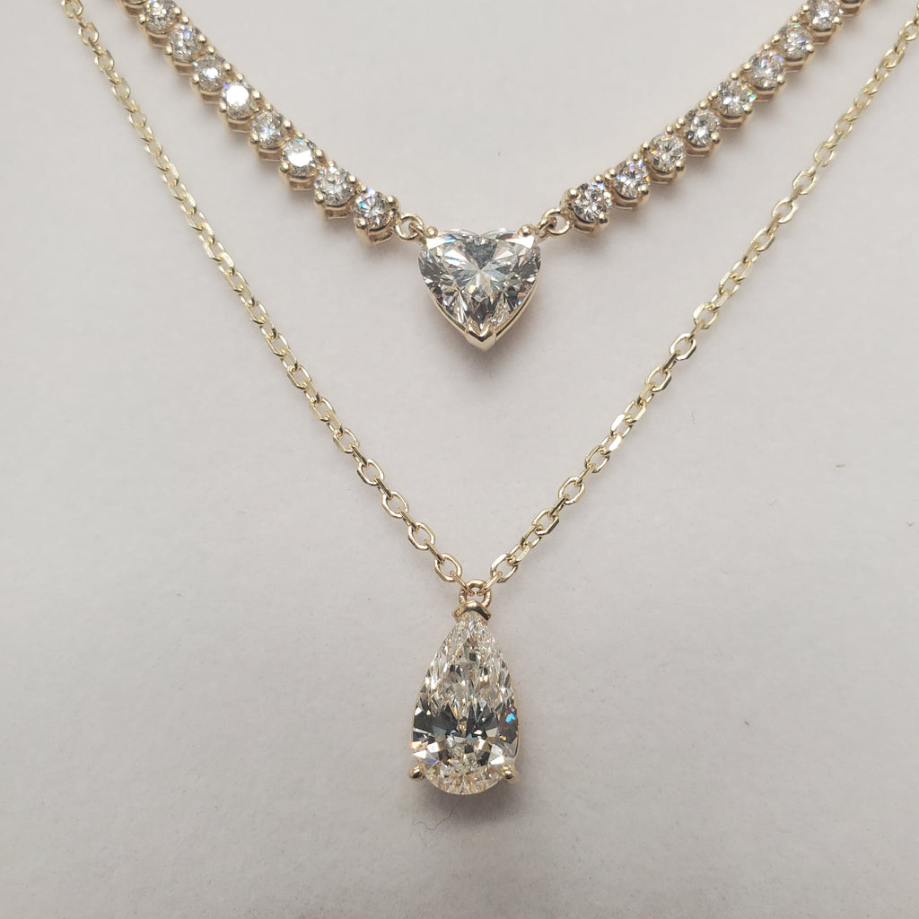 Double Row Heart & Pear Shape Diamond Tennis Necklace image 8