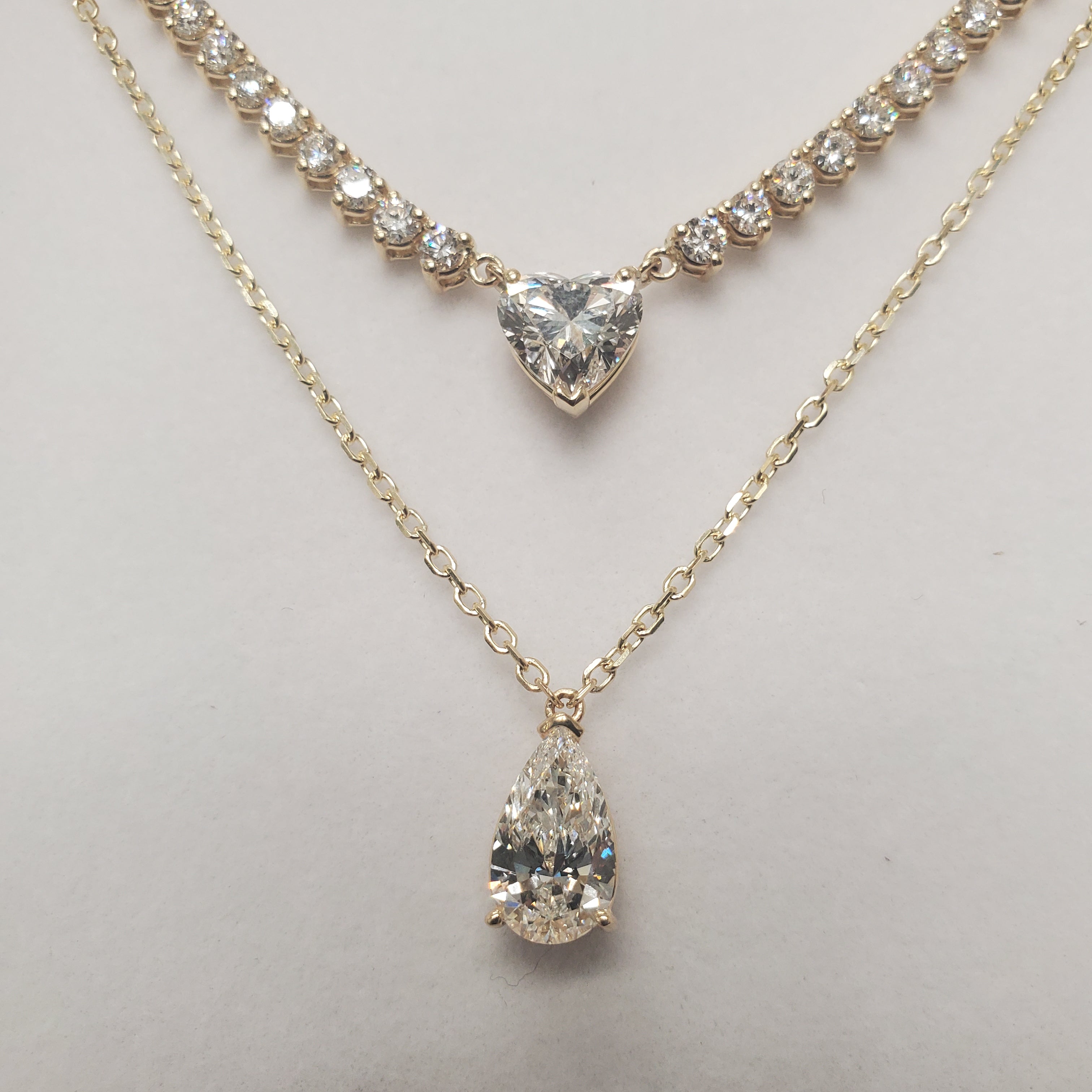 Double Row Heart & Pear Shape Diamond Tennis Necklace image 8
