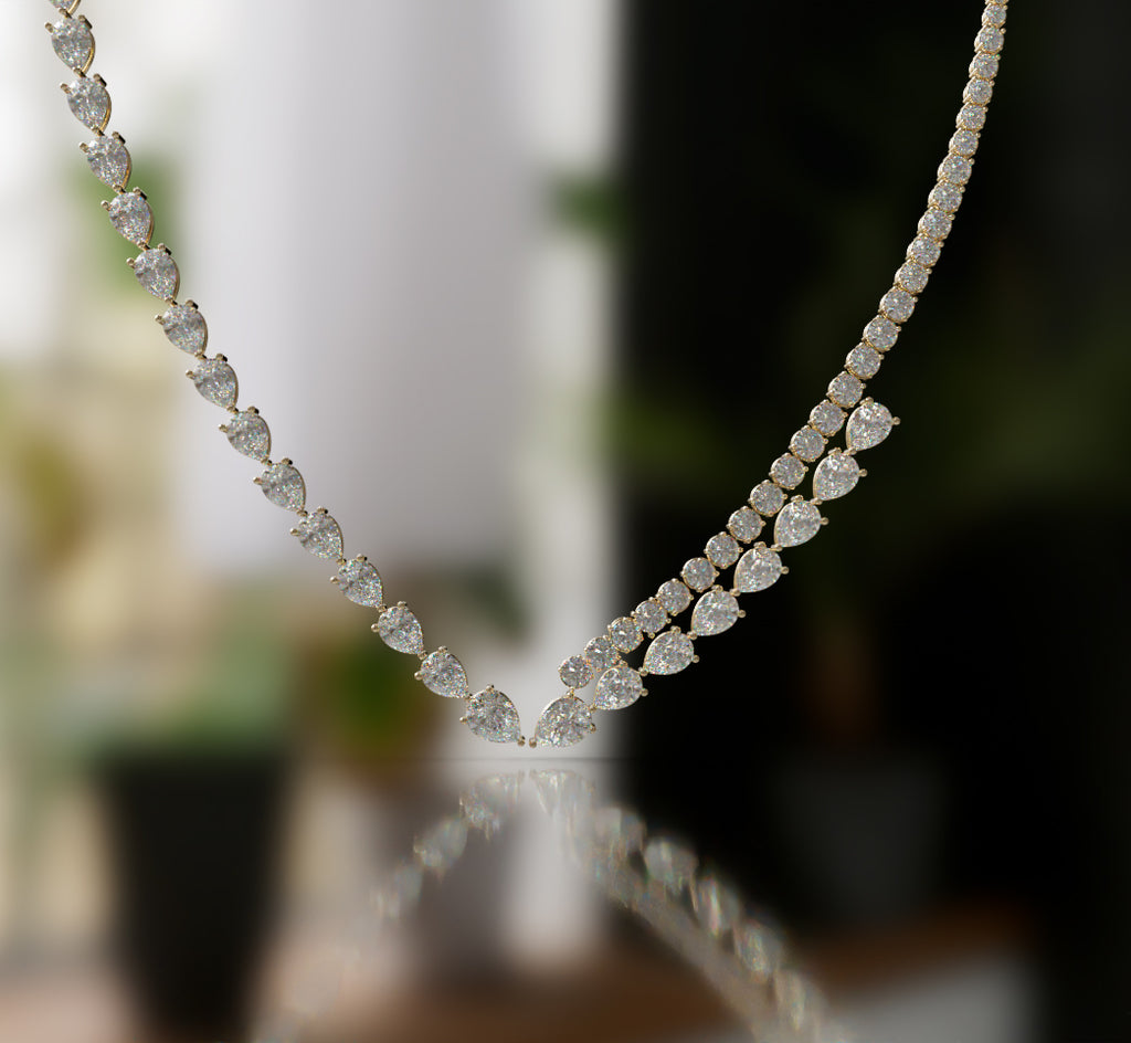 Double Row Pear and Round Diamond Tennis Necklace image 9