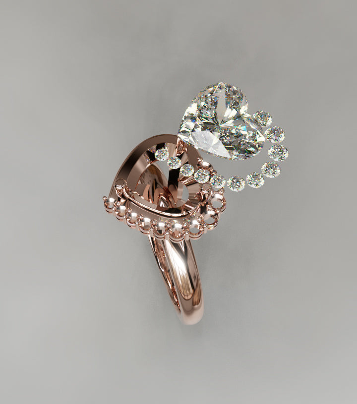 Half Halo 1.5ct Heart Shape Crown Fancy Ring image 12