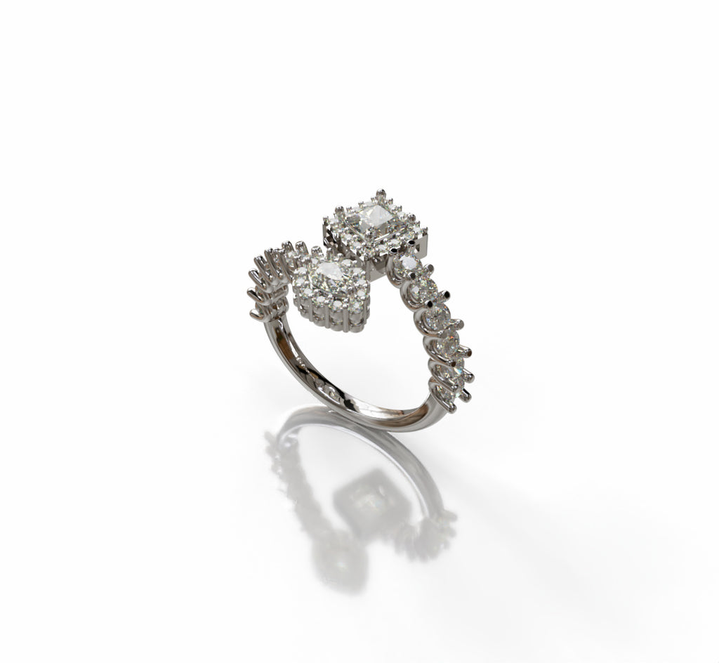 Princess and Pear Halo Split Diamond Ring image 2