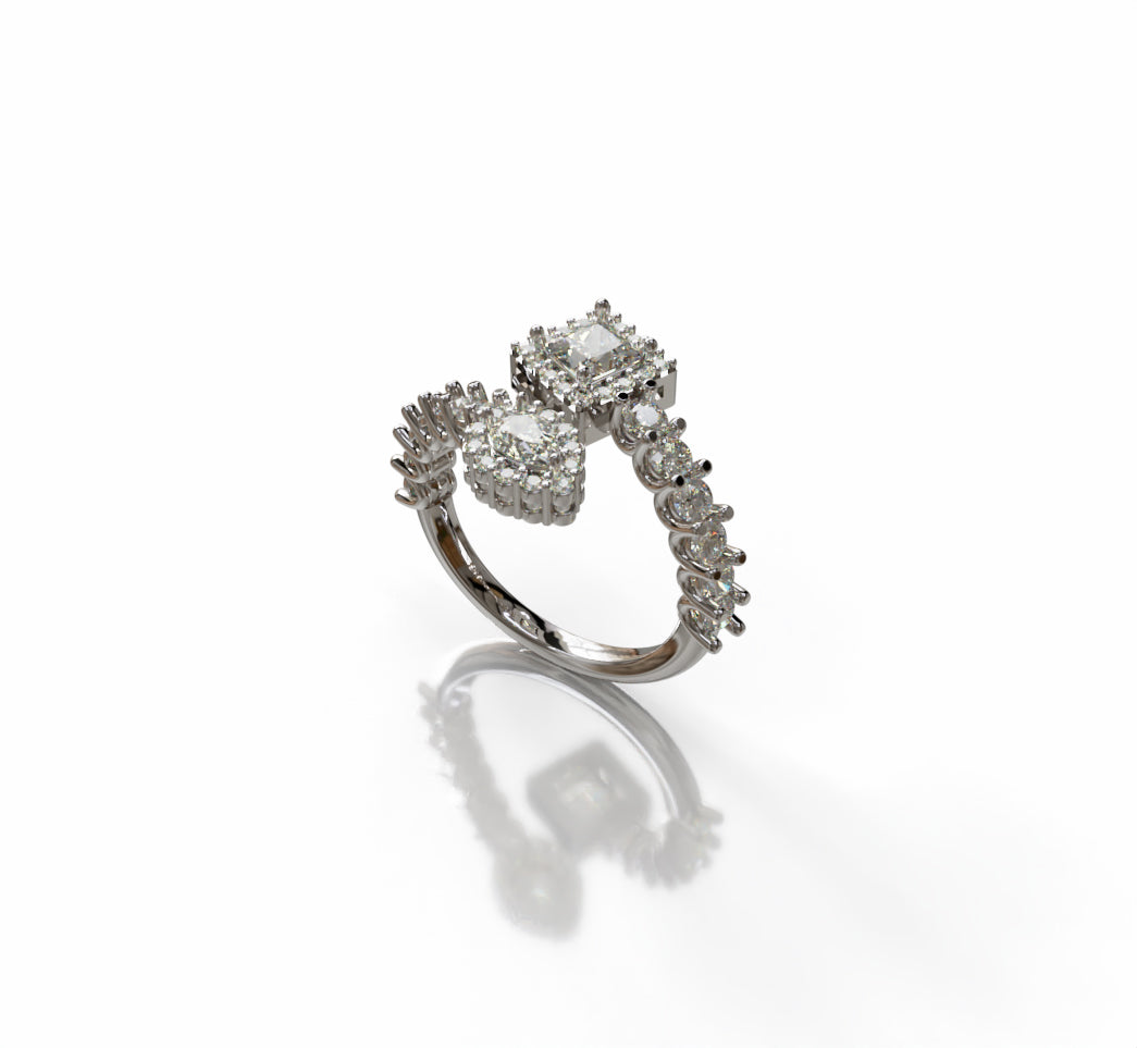 Princess and Pear Halo Split Diamond Ring image 2