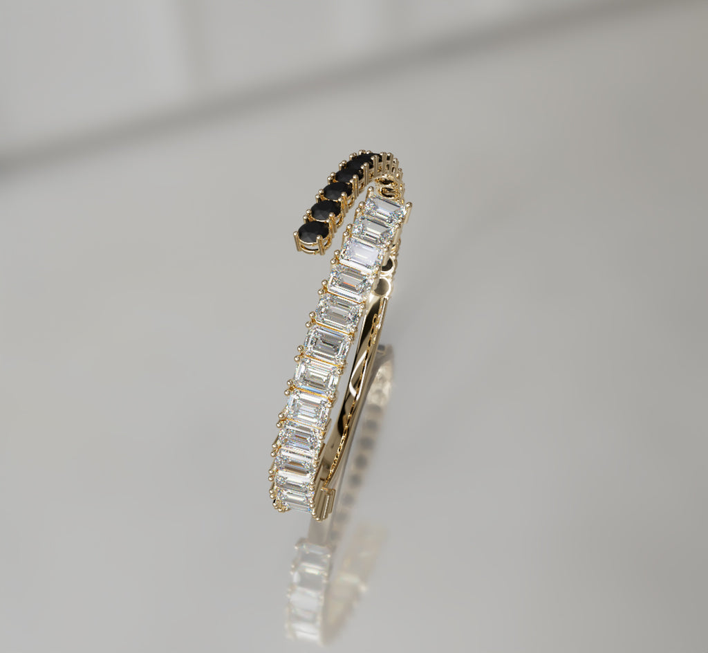 Round Black Onyx and Emerald Diamond Bangle image 14