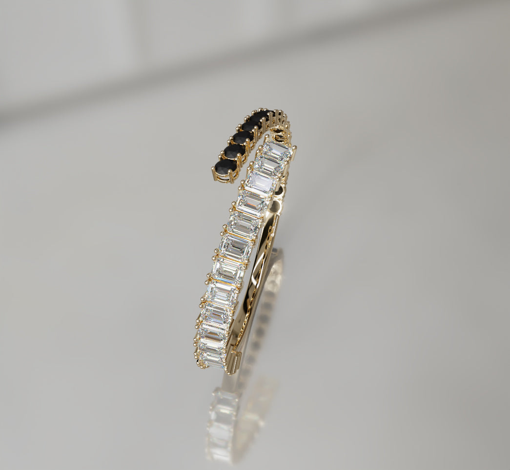 Round Black Onyx and Emerald Diamond Bangle image 14