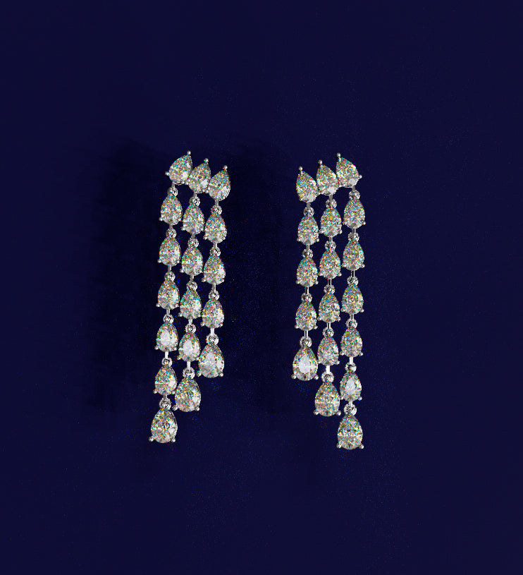 Three Row Pear Shape Diamond Stud Earring image 5