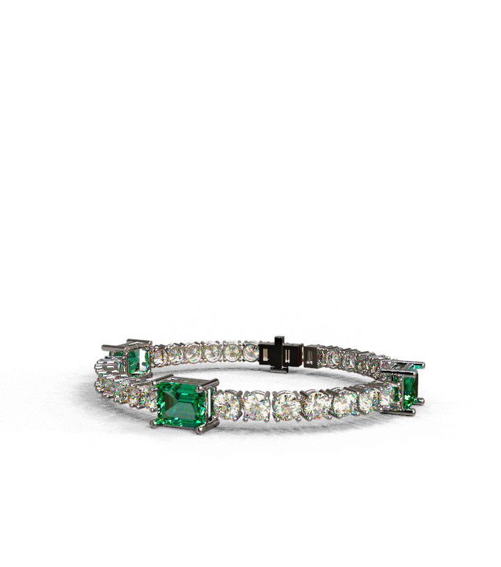 Emerald Cut Green Stone and Diamond Tennis Bracelet image 1