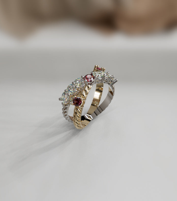 Rope Design Fancy Genuine Garnet and Diamond Criss Cross Ring image 9