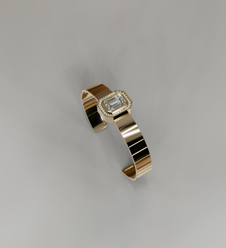Watch Style 3ct Emerald Center Halo Diamond Bangle image 9
