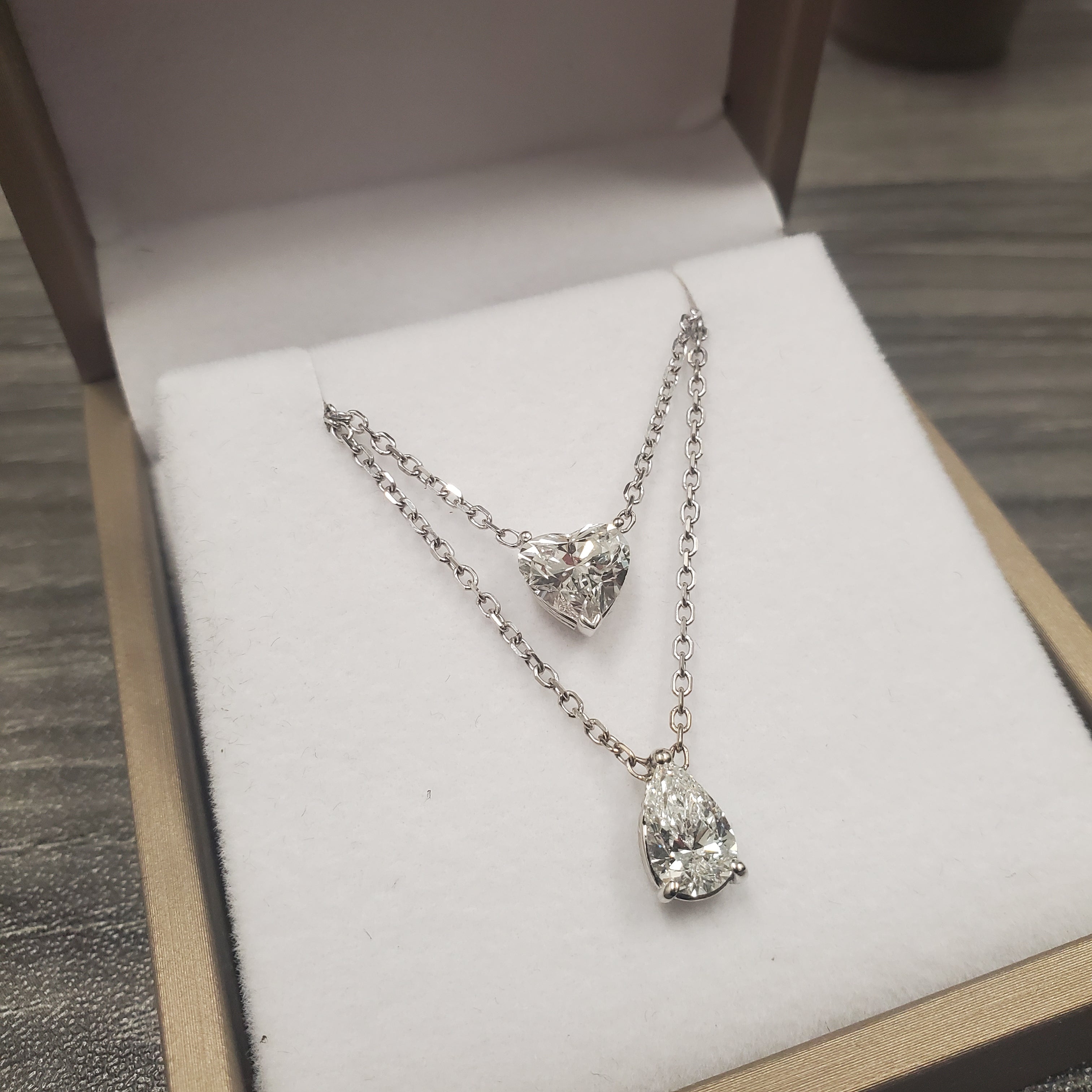 Double Row Heart & Pear Shape Diamond Necklace image 13