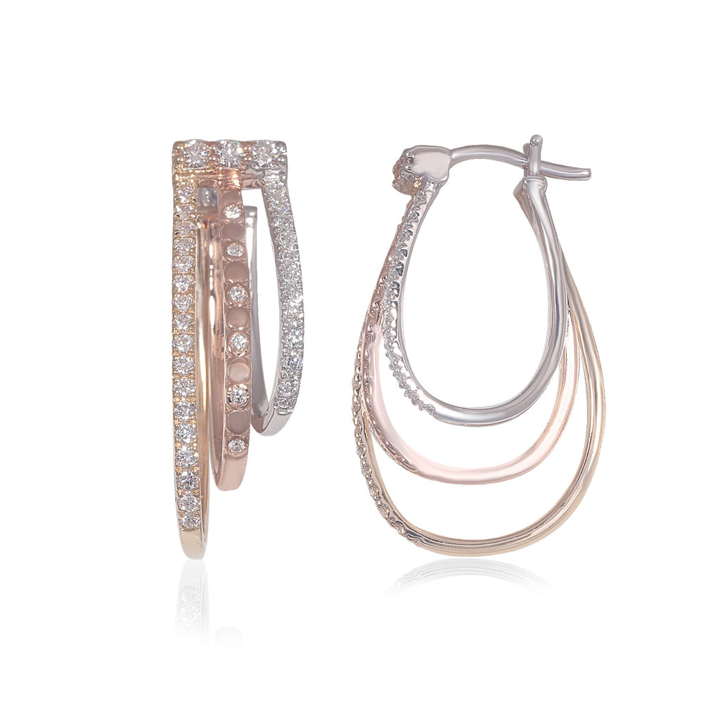 Triple-Color Gold Diamond Hoop Earring image 1