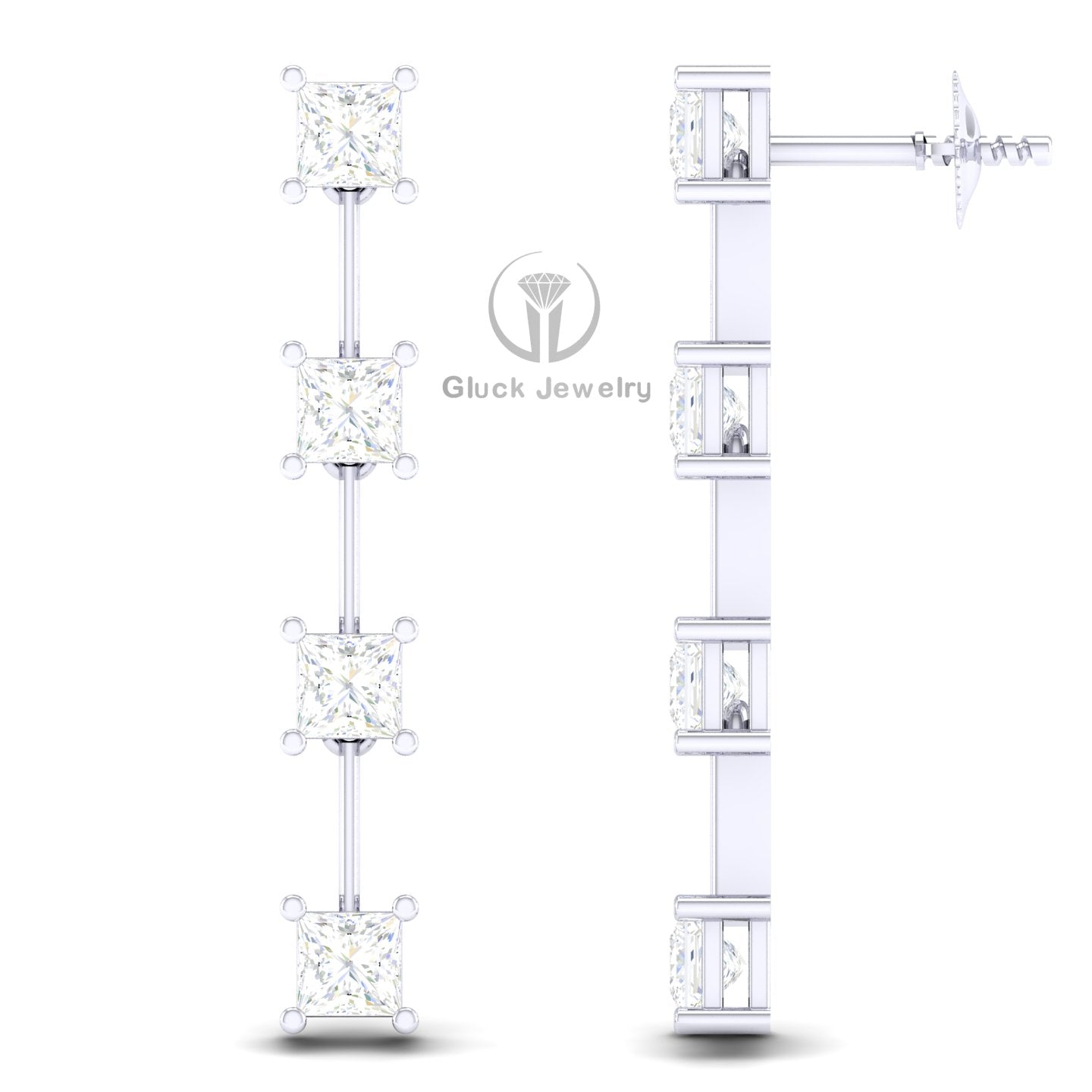 Drop Earring with Princess Diamonds image 3