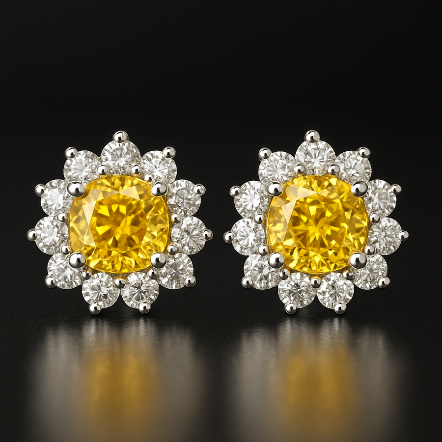 Golden Bloom Halo Diamond Stud Earring