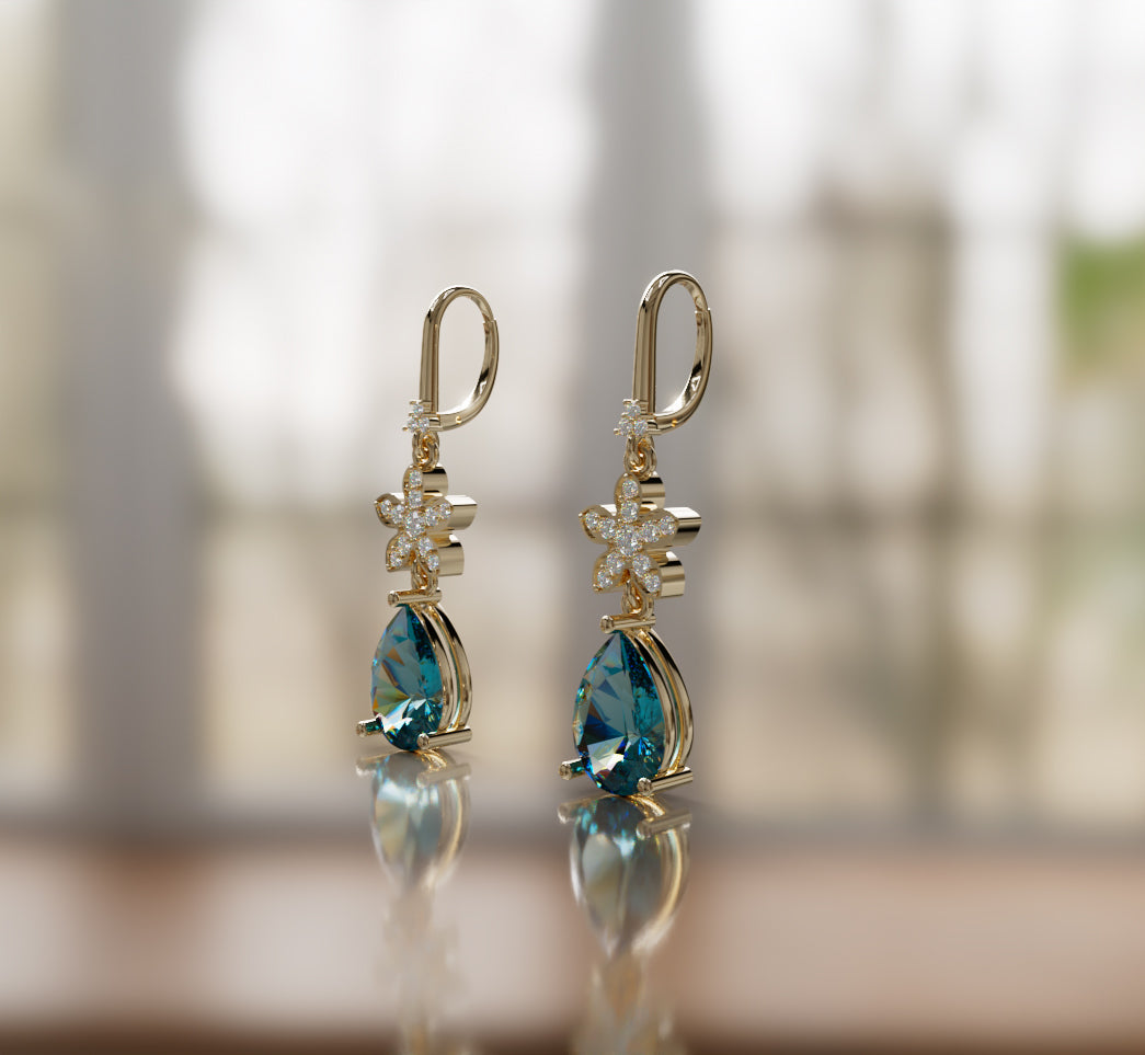 Flower Pear Diamond Dangle Earring image 3