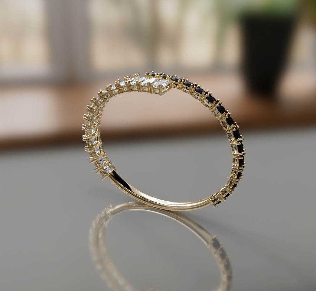 Round Black Onyx and Emerald Diamond Bangle image 13