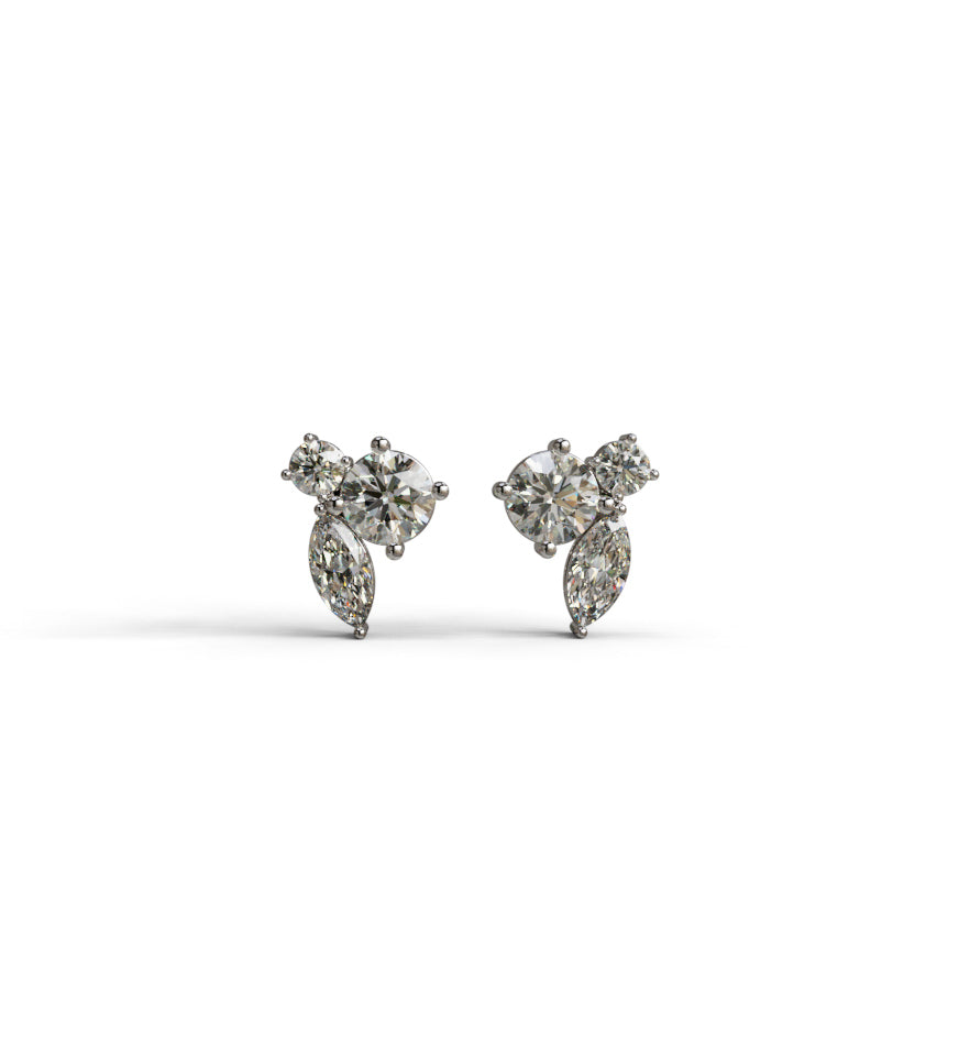 Marquise and Round Diamond Cluster Stud Earring image 2