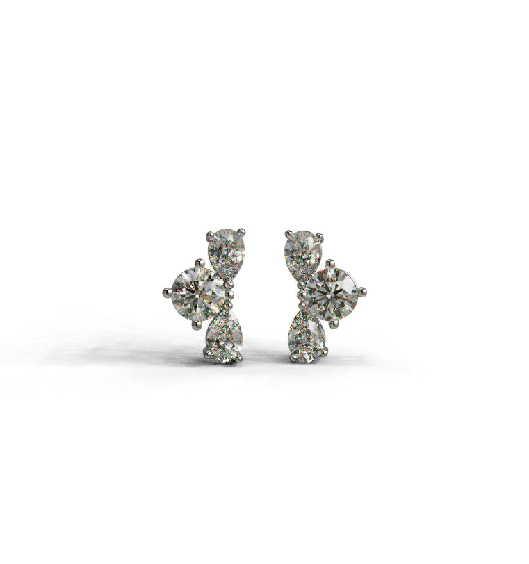 Double Pear and Round Diamond Cluster Stud Earring image 1