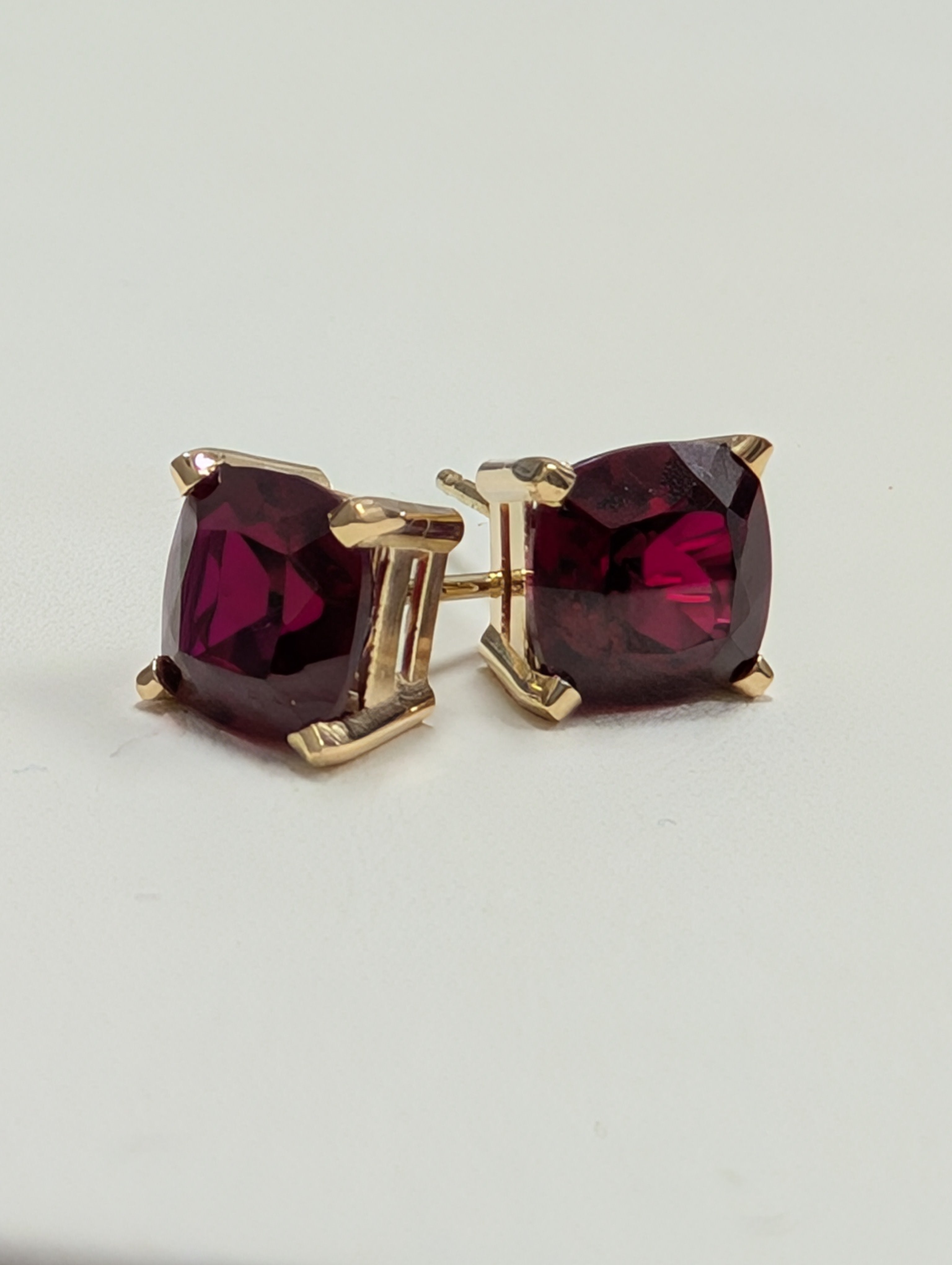 Cushion Cut Garnet Stud Earring image 2