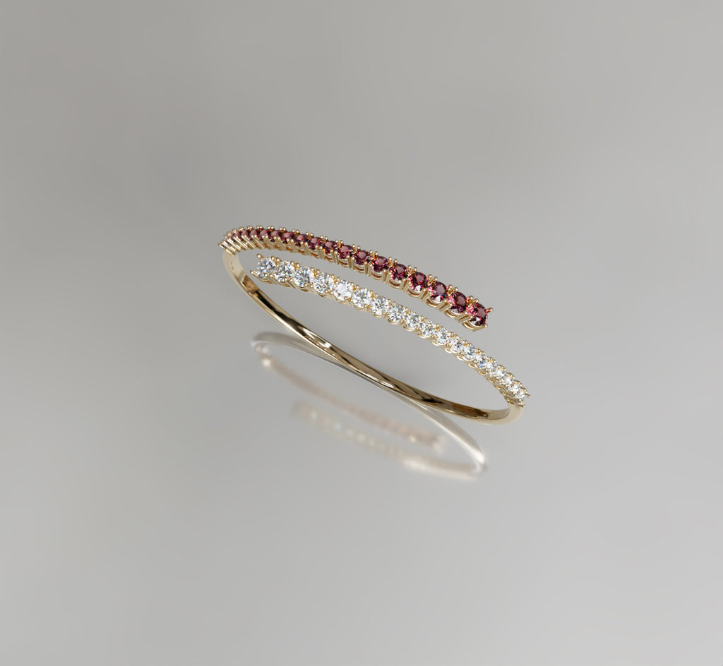 Single Row Wrap Garnet and Diamond Bangle image 7