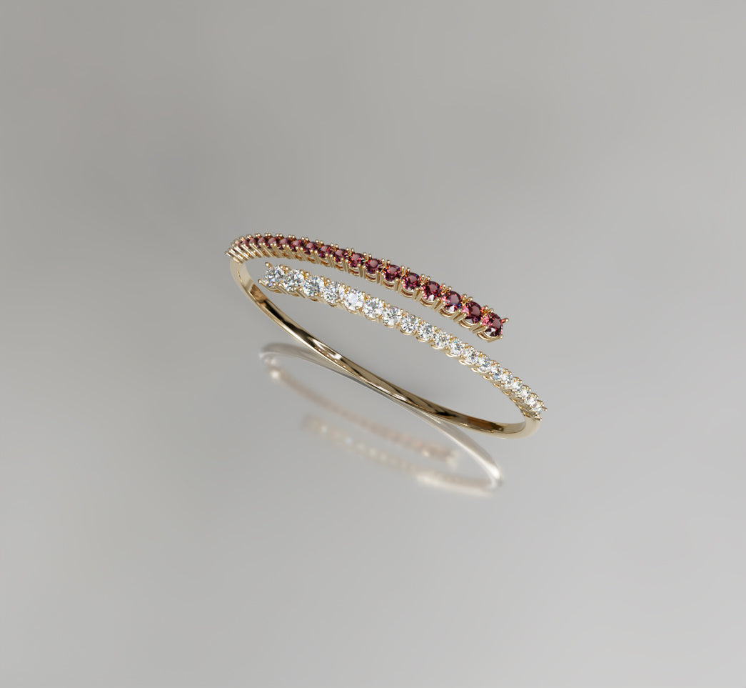 Single Row Wrap Garnet and Diamond Bangle image 7
