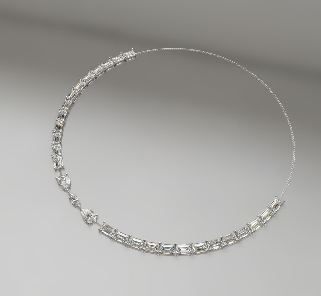 Emerald Tennis with Pear & Marquise Diamond Necklace image 8