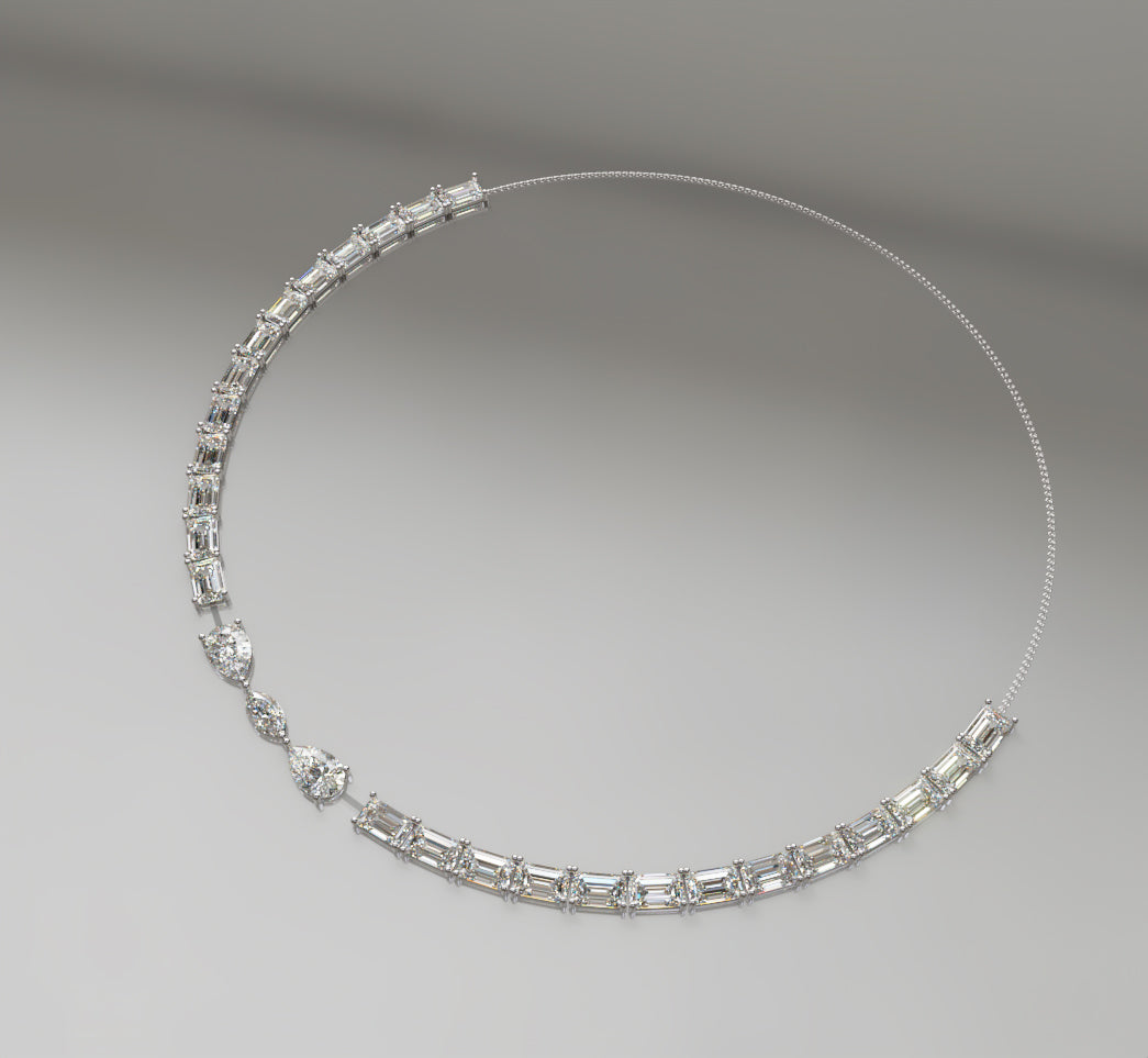 Emerald Tennis with Pear & Marquise Diamond Necklace image 8