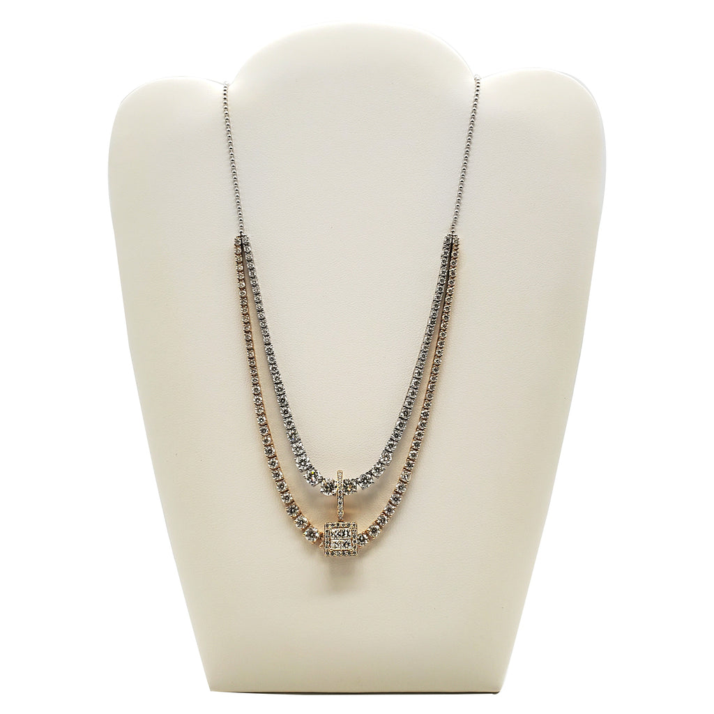 Double Row Tennis Necklace with Pendant image 3