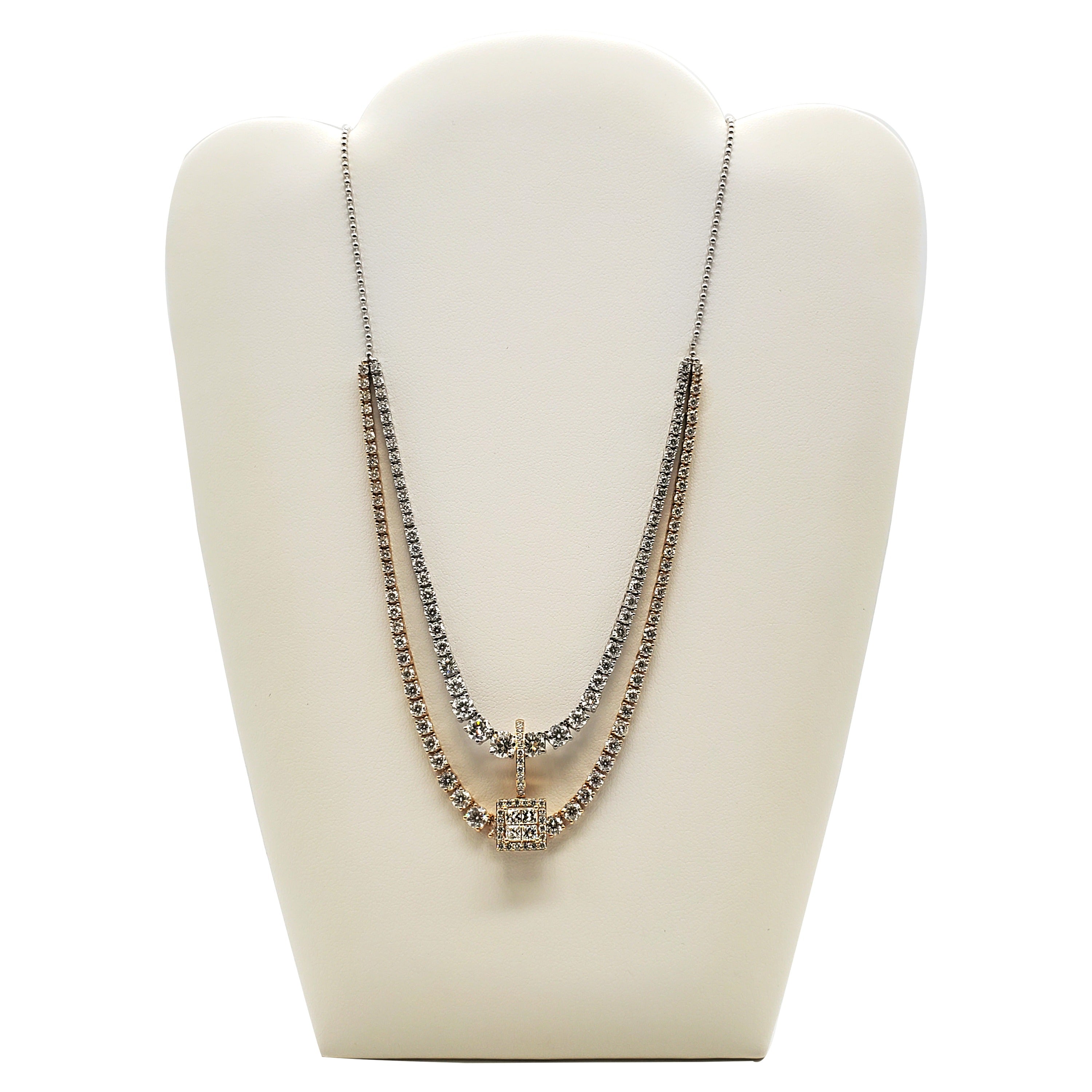 Double Row Tennis Necklace with Pendant image 3