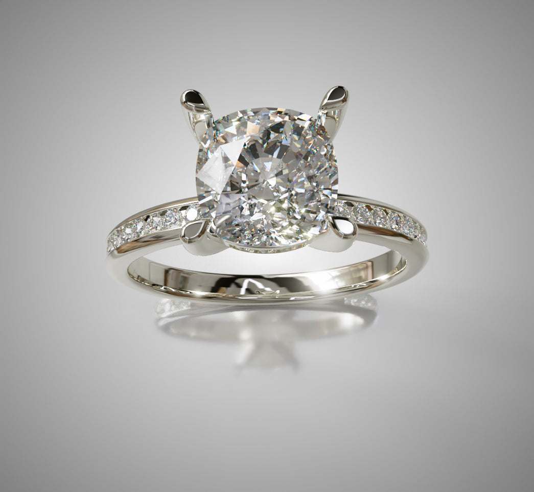 2ct Hidden Halo Cushion Center Channel Engagement Ring image 6