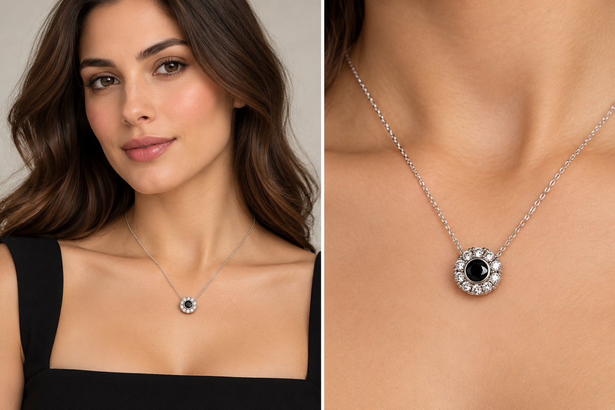 Black Onyx Diamond Halo Pendant