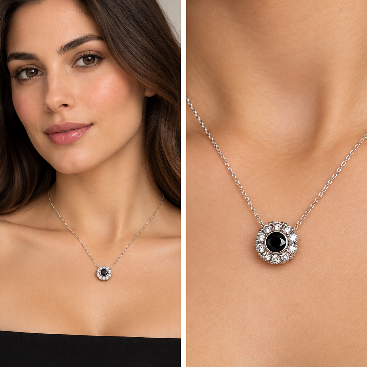 Black Onyx Diamond Halo Pendant
