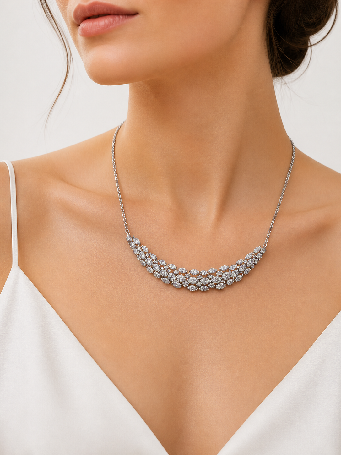 curved diamond necklace in white gold