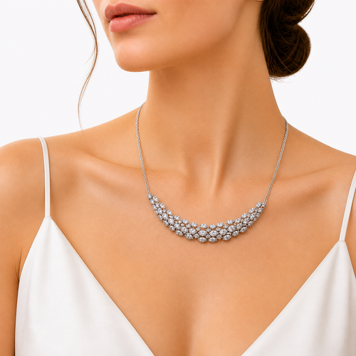 curved diamond necklace in white gold