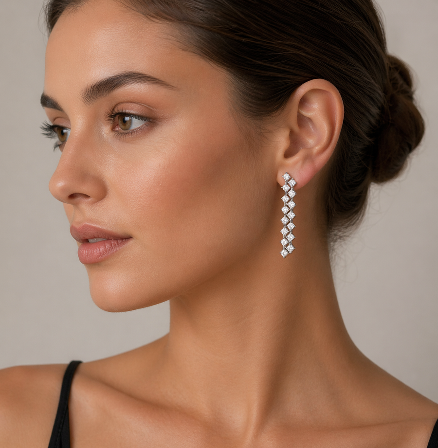 Double Row Cardinal Point Dangle Diamond Earring