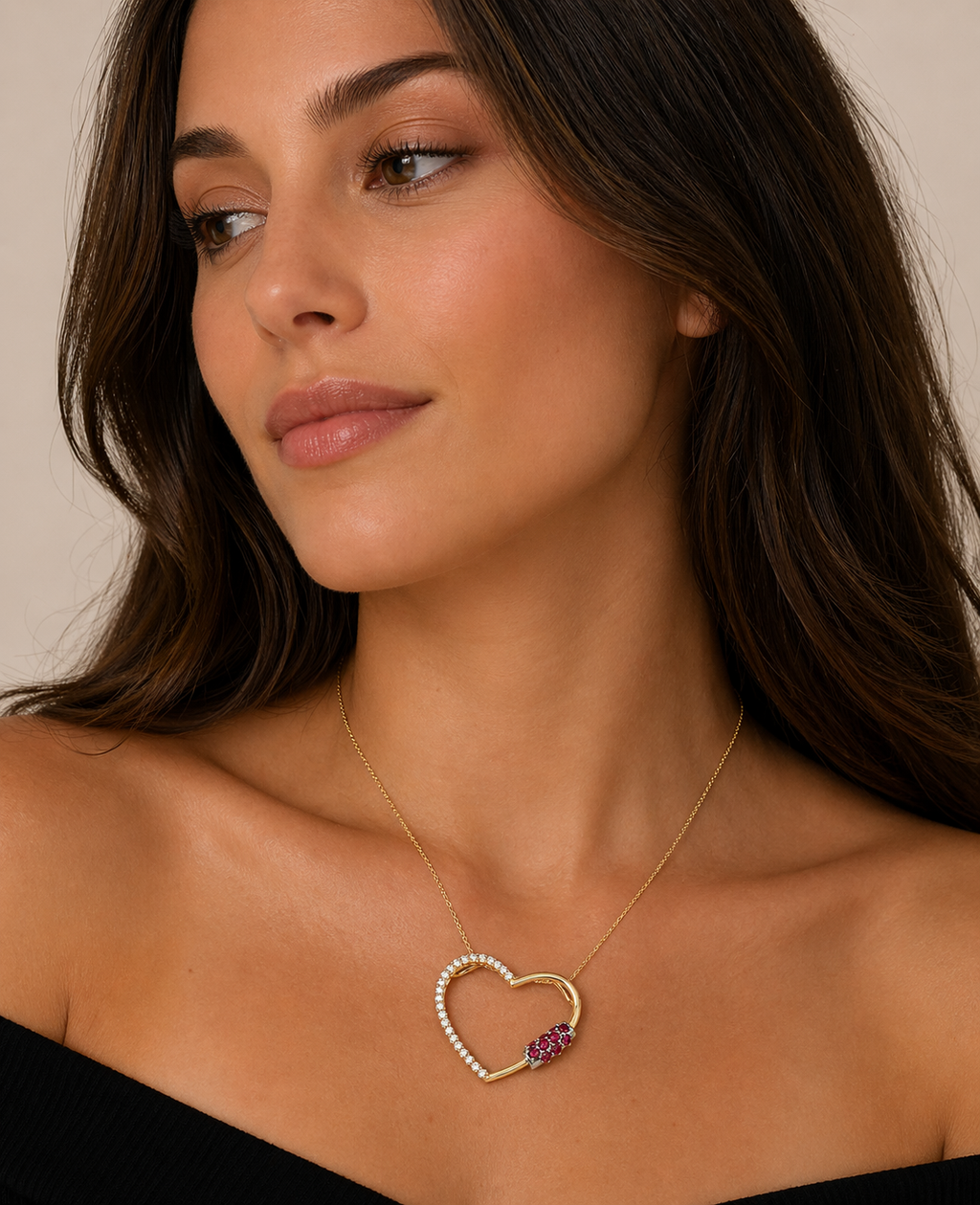 Two Tone Ruby & Diamond Heart Pendant