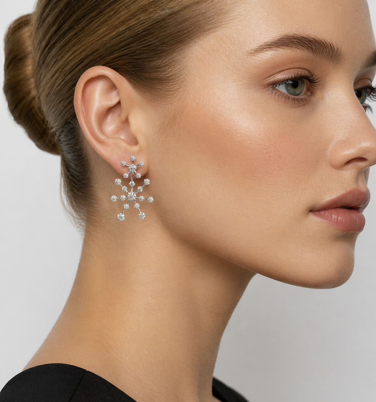 Snow Flake  Drop Diamond Earring