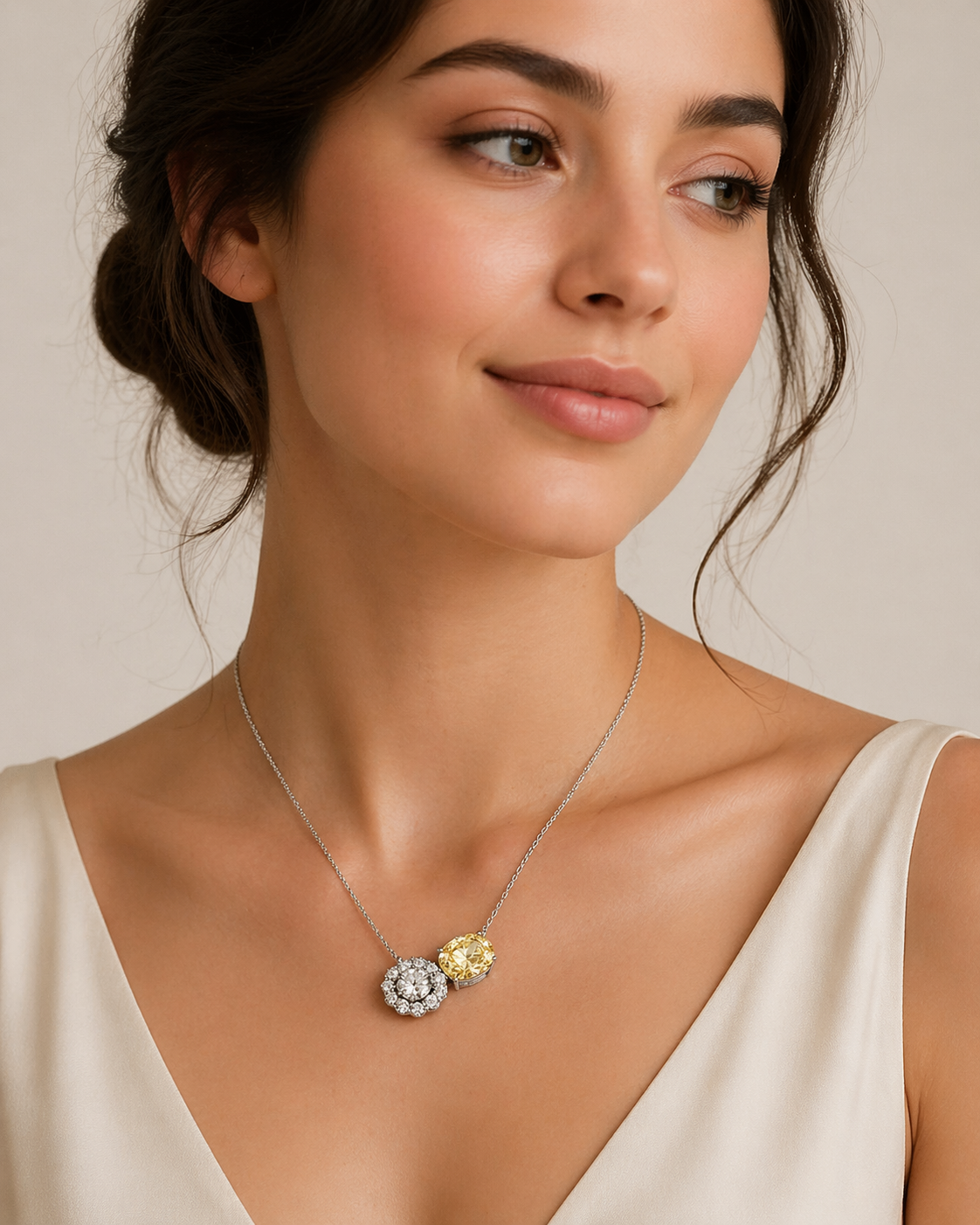1ct Center Halo Diamond & 3ct Yellow Sapphire Pendant