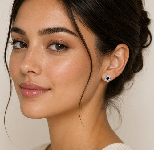 FLOWER SHAPED DIAMOND CLUSTER STUD EARRINGS 14K WHITE GOLD (1.01CT) by SEMRĀ – fine jewelry product view