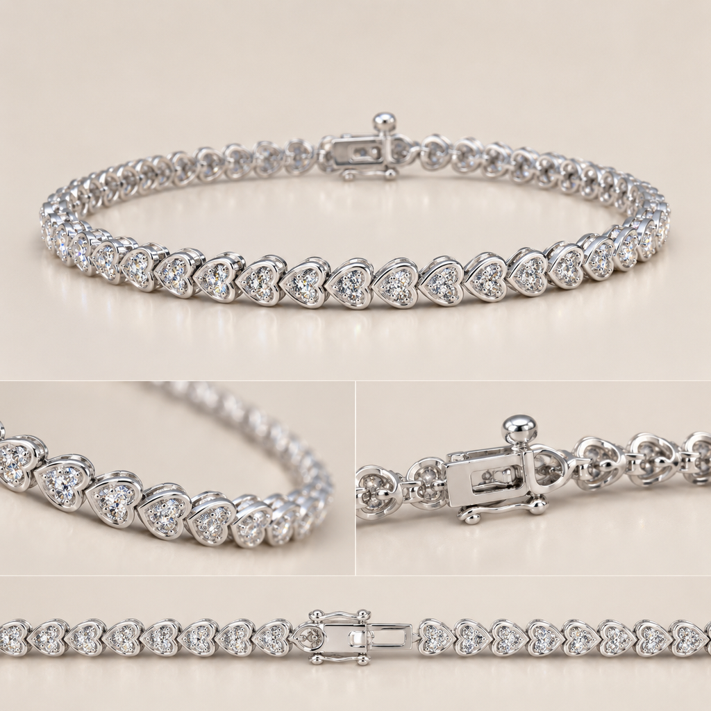 Tennis Bracelet Heart Shape with Round Diamond