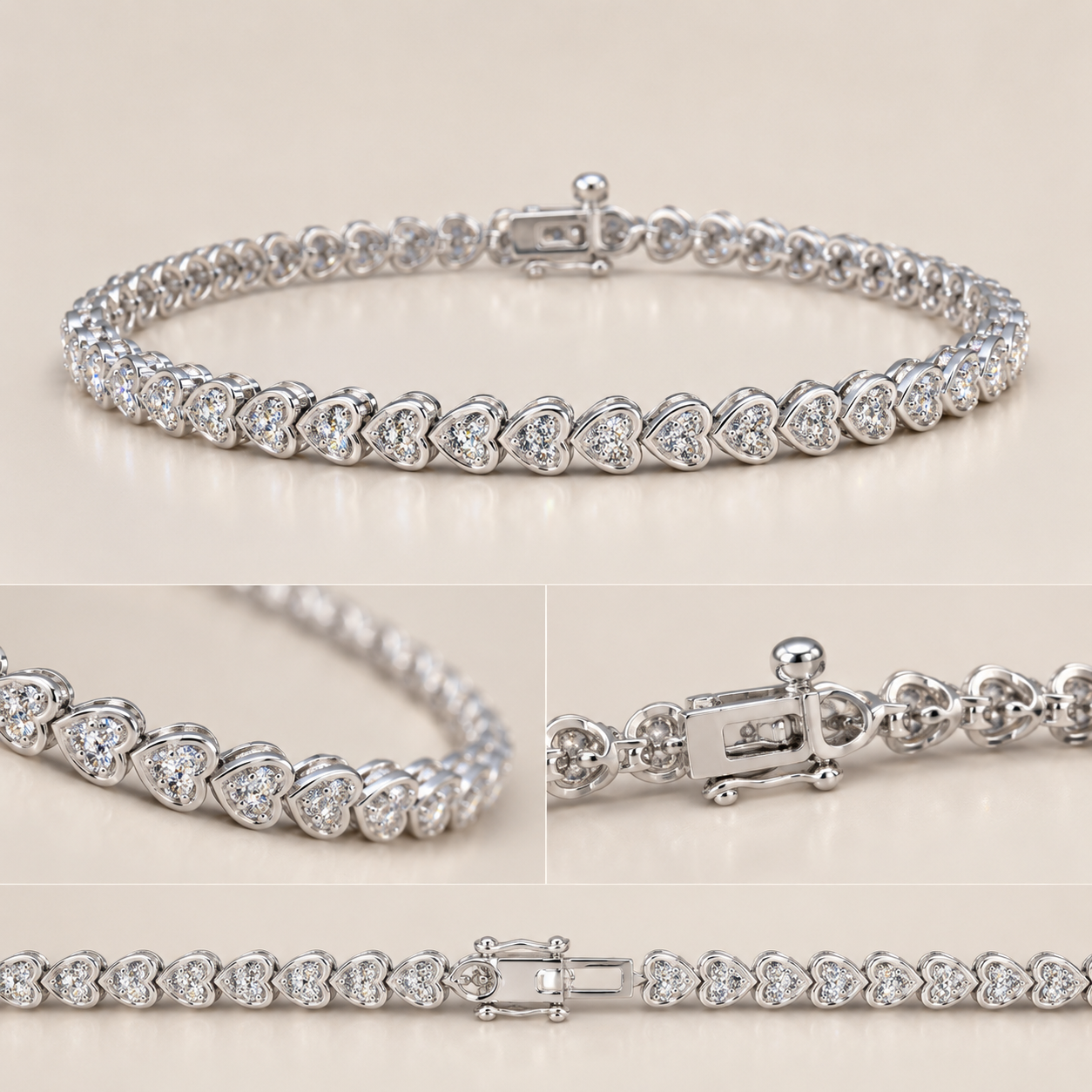 Tennis Bracelet Heart Shape with Round Diamond