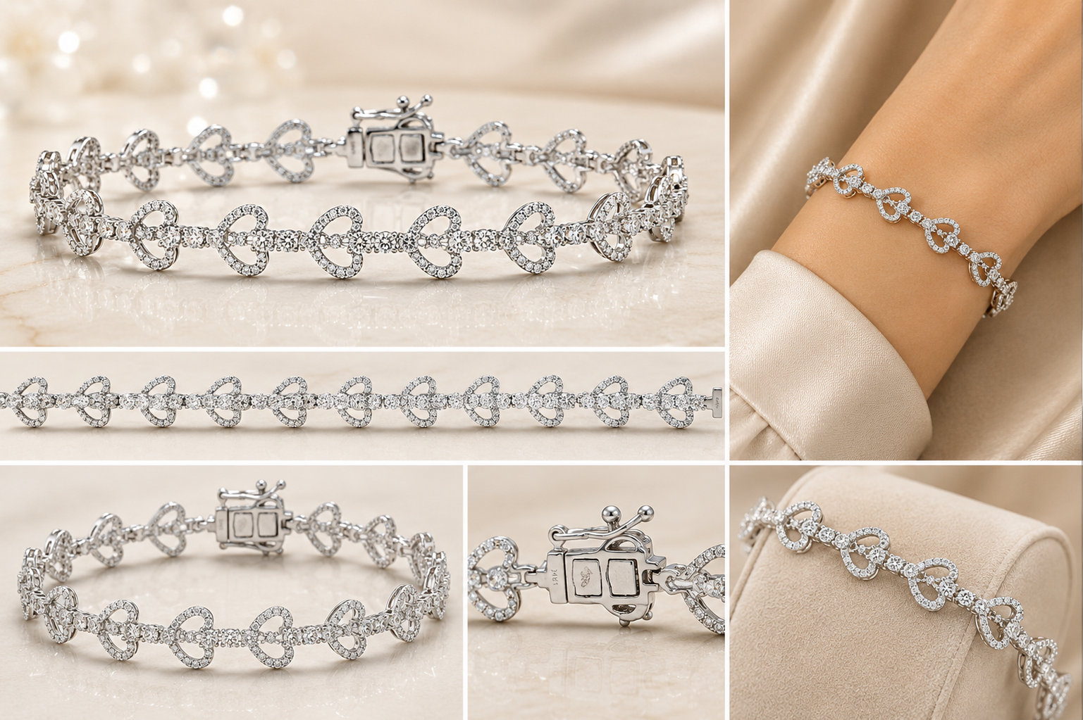 Tennis Bracelet with Diamond Heart & Round Diamond in 14kt White Gold