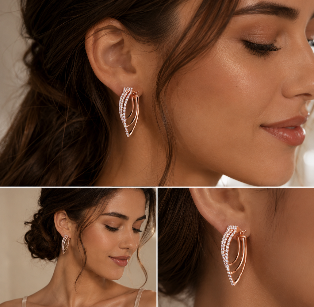 Triple-Color Gold Diamond Hoop Earring