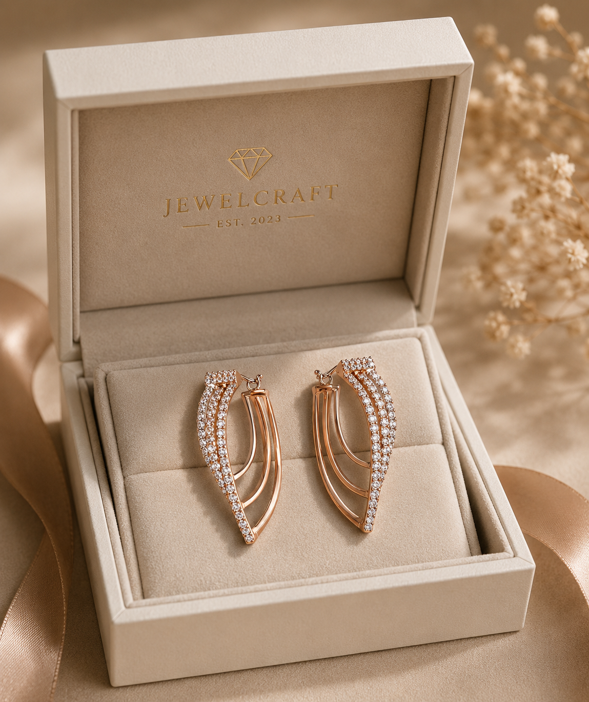 Triple-Color Gold Diamond Hoop Earring