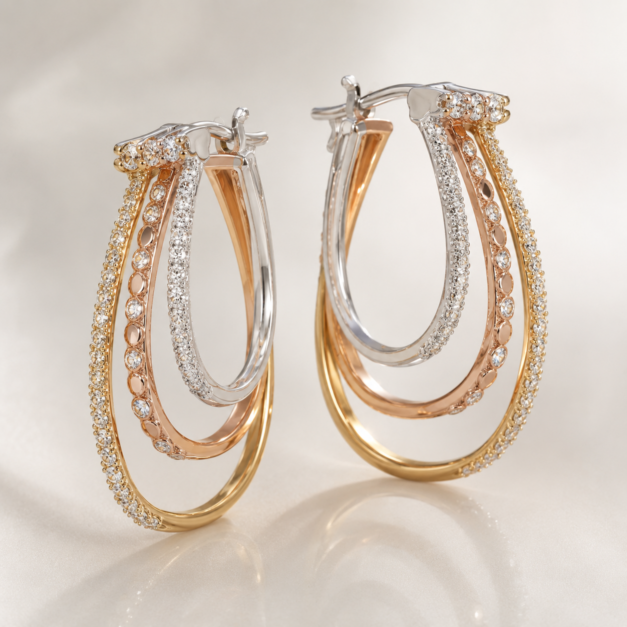 Triple-Color Gold Diamond Hoop Earring